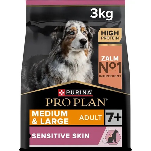 Pro Plan Seniorvoer Zalm Sensitive Skin 7+ 5 Zak Pro Plan seniorvoer met zalm van 3 kg, zalm als nummer 1 ingrediënt