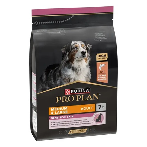 Pro Plan Seniorvoer Zalm Sensitive Skin 7+ 3 Zak Pro Plan seniorvoer voor honden met zalm, medium en large formaat, Sensitive Skin 7+