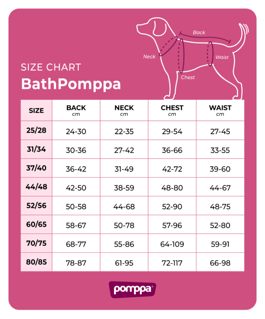 BathPomppa - badjas 27 BathPomppa Maattabel