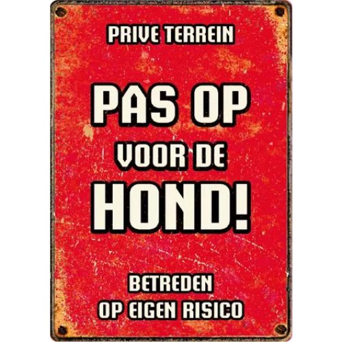 Bord Blik Rood Pas Op voor de Hond 3 Bord Blik Rood Pas Op voor de Hond