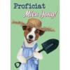 Jack Russell als Zeeuwse tuinder met strohoed en schop – A5 wenskaart Zeeuws dialect hond