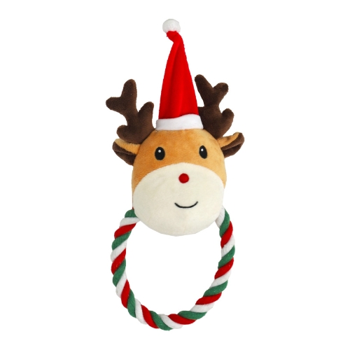 Rendier met kerstmuts en flostouw 2 Rendier met kerstmuts en flostouw