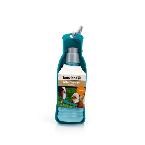 Beeztees Drinkfles Hond Draagbaar met Riemklem 5 Beeztees drinkfles hond 250ml blauw verpakking met riemklem