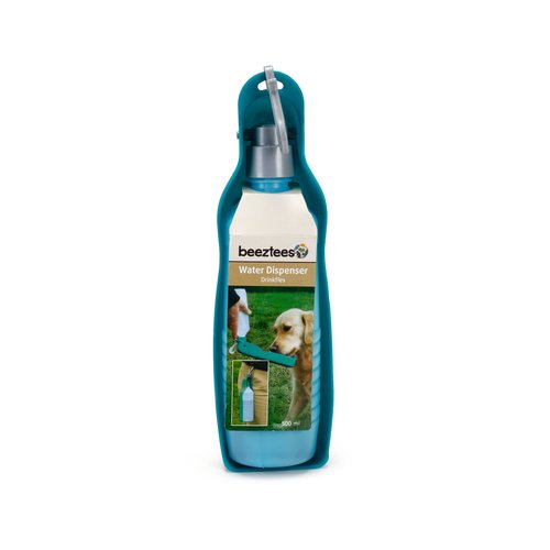 Beeztees Drinkfles Hond Draagbaar met Riemklem 7 Beeztees drinkfles hond 500ml blauw verpakking met riemklem