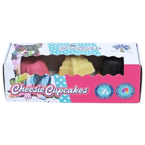 Hondencupcakes met kaas | Blue Tree Cheesie Cupcakes 3x16g 5 Voorkant doosje Blue Tree Cheesie Cupcakes hondensnack kaas 3 x 16 g