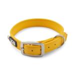 DOG Copenhagen Urban Classic: nieuwe halsband en lijn van veganistisch leer 13 DOG Copenhagen Urban Classic hondenhalsband geel (Lemon), volledig aanzicht in ringvorm, witte achtergrond