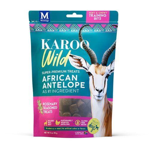 Karoo Wild Training Bits Small – Antilopenvlees 9 Karoo Wild Training Bits Small Rozemarijn voorkant – zachte training treats van vrij uitlopend antilopenvlees