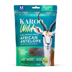Karoo Wild Training Bits Small – Antilopenvlees 20 Karoo Wild Training Bits Small Tijm voorkant – zachte training treats van vrij uitlopend antilopenvlees