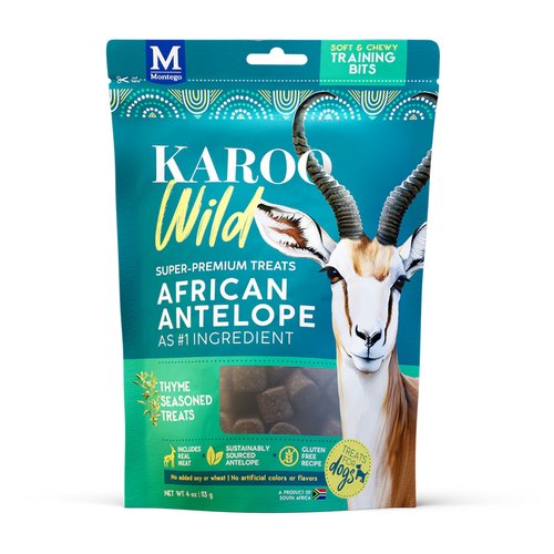 Karoo Wild Training Bits Small – Antilopenvlees 11 Karoo Wild Training Bits Small Tijm voorkant – zachte training treats van vrij uitlopend antilopenvlees