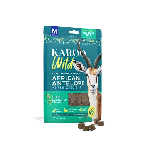 Karoo Wild Training Bits Small – Antilopenvlees 6 Karoo Wild Training Bits Small Tijm – graanvrije hondensnacks van antilopenvlees, 113 gram