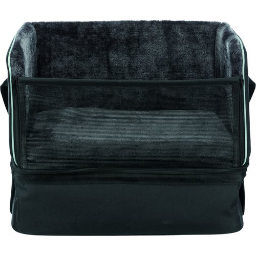 Autostoel voor honden – tot 8 kg 4 Trixie autostoel voor honden, zwart met mintgroene bies, vooraanzicht met pluche interieur en mesh voorzijde