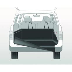 Illustratie Trixie kofferbak beschermdeken met bumperbescherming in SUV, bevestiging via gordels aan hoofdsteunen