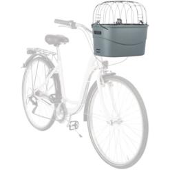 Trixie Stuur-Fietsmand voor Honden – Grijs 35 Trixie stuur-fietsmand grijs op fietsstuur gemonteerd, focus op mand