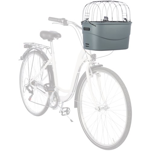 Trixie Stuur-Fietsmand voor Honden – Grijs 9 Trixie stuur-fietsmand grijs op fietsstuur gemonteerd, focus op mand