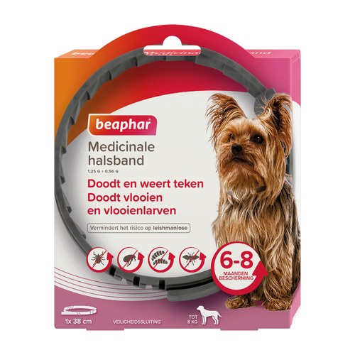 Beaphar Medicinale Halsband Hond & Kat | tot 8 maanden 9 Beaphar Medicinale halsband voor honden tot 8 kg in verpakking met hond