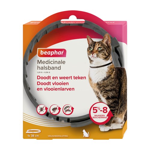 Beaphar Medicinale Halsband Hond & Kat | tot 8 maanden 10 Beaphar Medicinale halsband voor katten in verpakking met kat ernaast