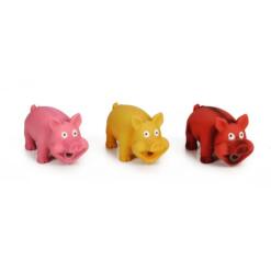 Spelen met je hond 7 Beeztees Piggies latex hondenspeelgoed varkentjes in roze, oranje en rood, 16x10x9 cm