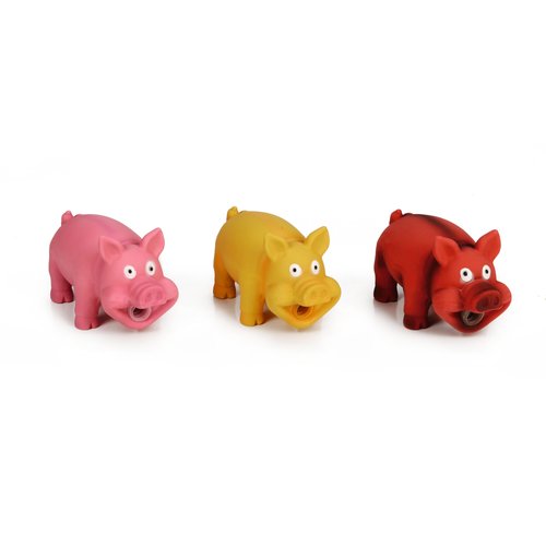 Beeztees Piggies – Latex hondenspeelgoed varken met geluid 3 Beeztees Piggies latex hondenspeelgoed varkentjes in roze, oranje en rood, 16x10x9 cm
