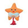 Pluche Hondenspeeltje Zeester met Touw | Geluidloos 2 Oranje pluche hondenspeeltje zeester met gestreepte buik en rood touw