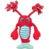 Pluche Kreeft Hondenspeeltje met Touw en Pieper 2 Pluche kreeft hondenspeeltje in rood met touwsprieten en blauw-wit gestreepte buik