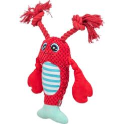 Pluche Kreeft Hondenspeeltje met Touw en Pieper 9 Rode pluche kreeft voor honden met zachte scharen, pieper en turquoise staart