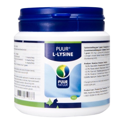 PUUR L-Lysine voor Honden | Weerstand 2 Pot PUUR L-Lysine 50 gram poeder voor honden