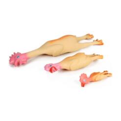 Beeztees Latex Kip | Piepend hondenspeelgoed 6 Beeztees latex kip in maat klein, middel en groot naast elkaar