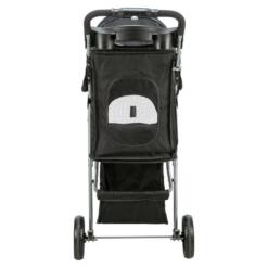 Trixie Hondenbuggy 3 Wielen | Honden tot 11 kg 17 Hondenbuggy van achteren gezien met duwstang, tray en dichtgeritst gaasvenster