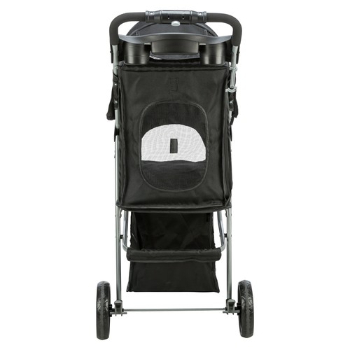 Trixie Hondenbuggy 3 Wielen | Honden tot 11 kg 5 Hondenbuggy van achteren gezien met duwstang, tray en dichtgeritst gaasvenster