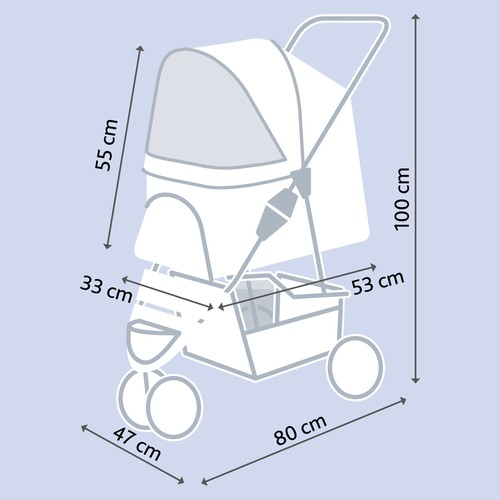 Trixie Hondenbuggy 3 Wielen | Honden tot 11 kg 6 Maattekening hondenbuggy: 47 cm breed, 80 cm lang, 100 cm hoog en binnenmaat 33 x 53 x 55 cm