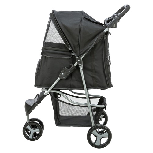 Trixie Hondenbuggy 3 Wielen | Honden tot 11 kg 4 Zijaanzicht van de hondenbuggy met 3 wielen, gesloten kap en geveerd dubbel voorwiel