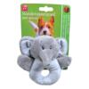 Grijze hondenknuffel olifant van 13 cm met piep en open ring om vast te pakken