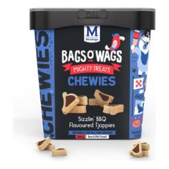 Emmer Montego Bags o' Wags Chewies BBQ Tjoppies 500 gram met zachte hondensnacks in de vorm van een karbonaatje