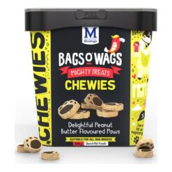 Pot Montego Bags o' Wags Chewies van 500 gram met zachte hondensnoepjes in pootjesvorm met pindakaassmaak