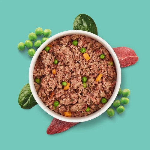 Nutriment Fresh | Vers Hondenvoer, 5 smaken 10 Voerbak met Nutriment Fresh paard, met verse spinazie en erwten ernaast
