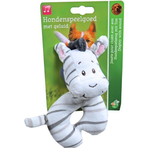 Pluche Hondenspeelgoed Zebra 3 Pluche zebra hondenspeelgoed van 13 cm met piep, wit met grijze strepen