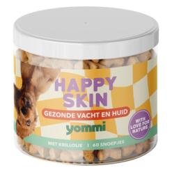 Pot Yommi Happy Skin met 60 snoepjes, supplement voor huid en vacht van je hond met krillolie