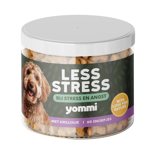 Yommi Less Stress Hond 60 stuks | Kalmerend Supplement 3 Pot Yommi Less Stress met 60 snoepjes, kalmerend supplement voor honden met stress en angst