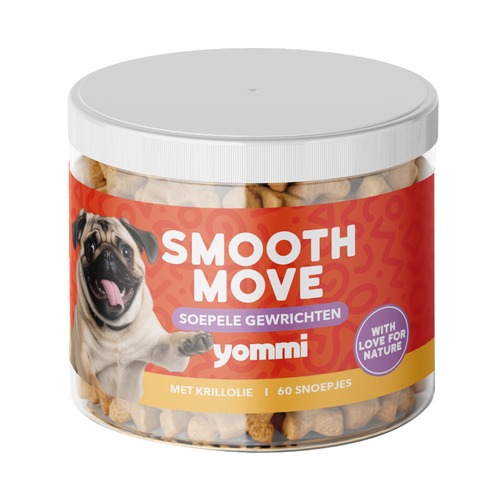 Yommi Smooth Move | Gewrichten Supplement Hond 2 Pot Yommi Smooth Move met 60 snoepjes, gewrichten supplement voor hond met krillolie