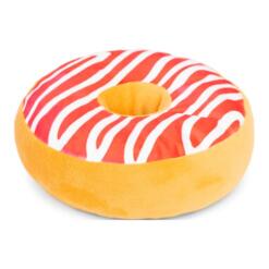 Beeztees Donut XL Framboos, donut hondenknuffel met rode glazuurlaag en witte strepen