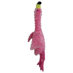 Flamingo knuffel Ferry van Boon voor honden, roze corduroy pluche van 90 cm met gele snavel