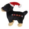 Kerstspeelgoed van Boon, zwart pluche hondje met bruine pootjes, rode kerstmuts en geborduurde HO HO HO op de zij