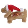 Kerstknuffel van Boon, bruin pluche hondje met rode kerstmuts en geborduurd Ho Ho Ho op de zij