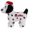 Kerstknuffel van Boon, wit pluche hondje met zwarte vlekken, rode kerstmuts en geborduurde HO HO HO op de zij