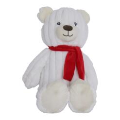 Hondenknuffel Willem de Winterbeer van Boon, witte beer van geribbelde corduroy met rode sjaal