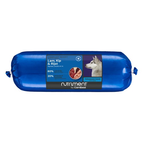 Carnibest Lam, Kip & Rijst 3 Carnibest Lam, Kip & Rijst worst, complete rauwe diepvriesvoeding voor volwassen honden