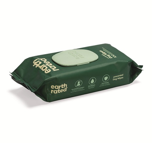Earth Rated Hondendoekjes Geurloos, 100 stuks 8 Achterkant verpakking Earth Rated hondendoekjes geurloos met kenmerken en iconen