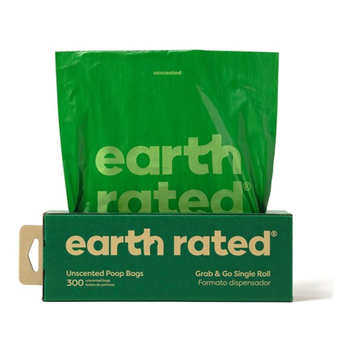 Poepzakjes Earth Rated 300 stuks in Dispenserdoos 2 Earth Rated poepzakjes 300 stuks in liggende dispenserdoos met groen zakje uit de opening
