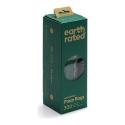 Poepzakjes Earth Rated 300 stuks in Dispenserdoos 8 Staande verpakking van Earth Rated geurloze poepzakjes 300 stuks met kartonnen lipje
