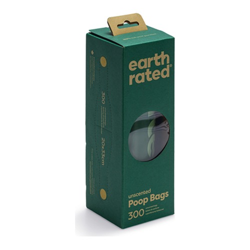 Poepzakjes Earth Rated 300 stuks in Dispenserdoos 5 Staande verpakking van Earth Rated geurloze poepzakjes 300 stuks met kartonnen lipje